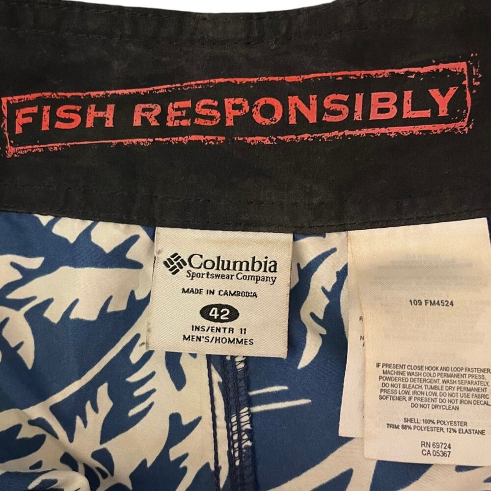 Columbia PFG Swim Trunks Board Shorts Mens 42 Red White Blue Hawaiian Fish - Picture 6 of 11